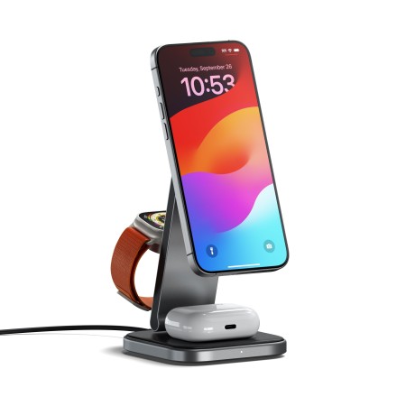 Satechi 3-in-1 Foldable Qi2 Wireless Charging Stand with Type A,C,G plugs SPG