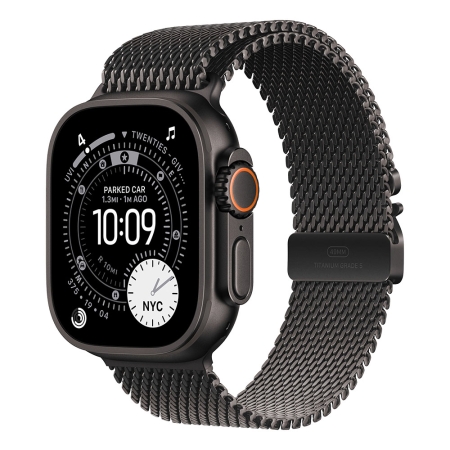 Apple Watch Ultra 3 Cellular 49mm Black Titanium Case with Black Titanium Milanese Loop - Small